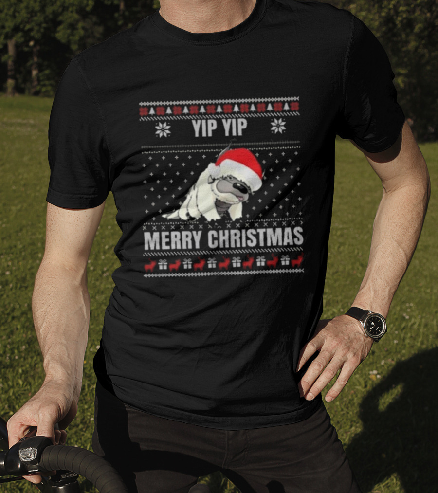 Yip Yip Merry Christmas Santa Hat Christmas Sweater Reindeer Snowflakes T-Shirt