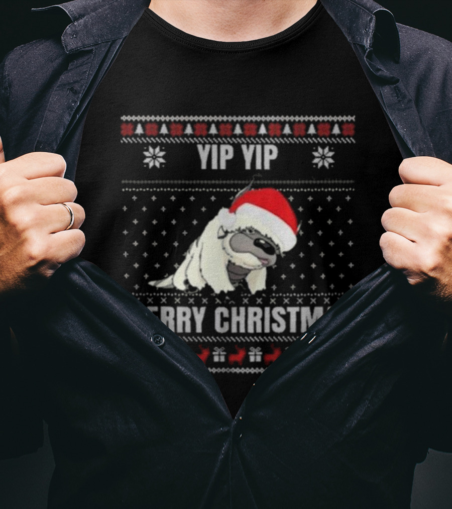 Yip Yip Merry Christmas Santa Hat Christmas Sweater Reindeer Snowflakes T-Shirt