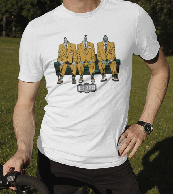 Beetlejuice Trio In Yellow Suits Sitting On Green Couch T-Shirt