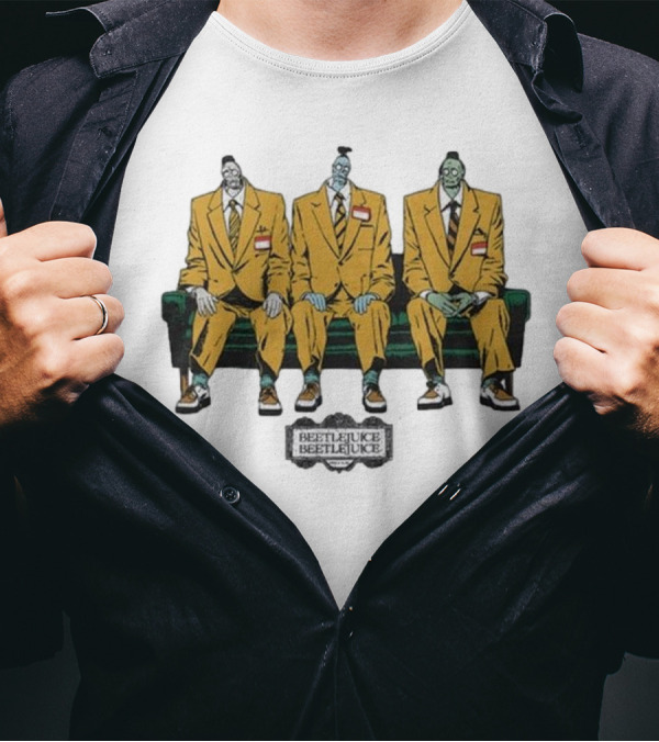 Beetlejuice Trio In Yellow Suits Sitting On Green Couch T-Shirt