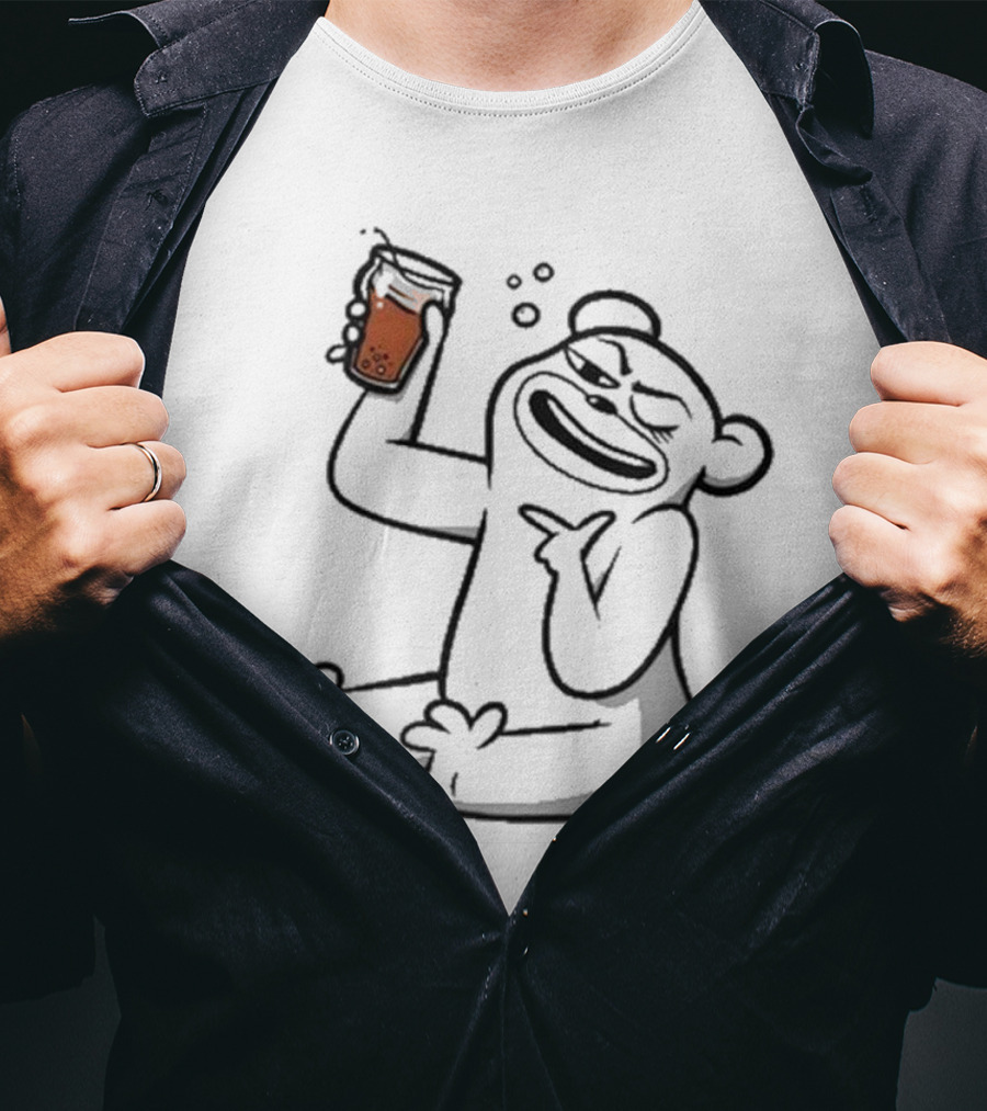 Cotton Bureau Root Bear Cartoon With Beverage T-Shirt