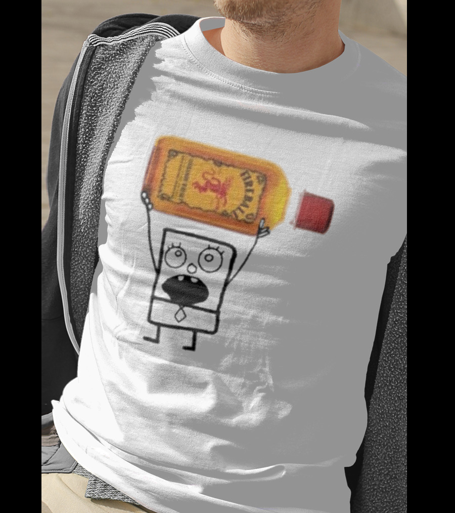 Doodlebob Fireball Whiskey Character Holding Iconic Liquor Bottle T-Shirt