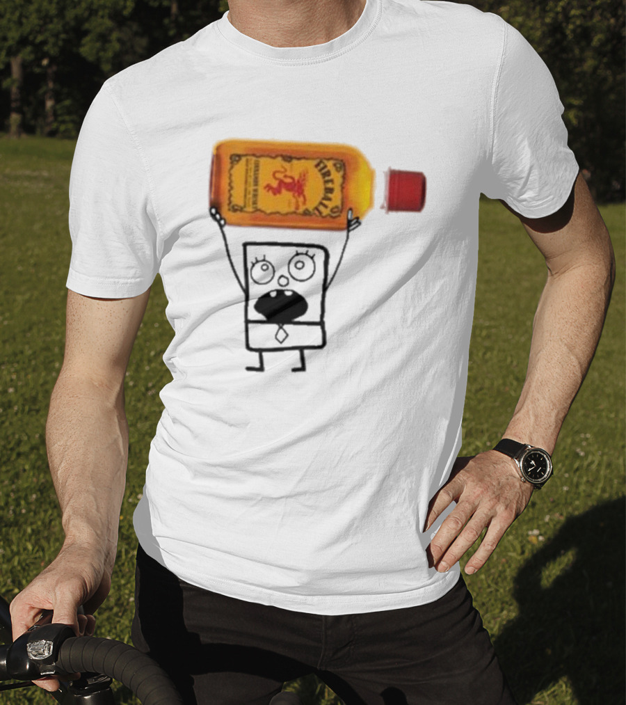 Doodlebob Fireball Whiskey Character Holding Iconic Liquor Bottle T-Shirt