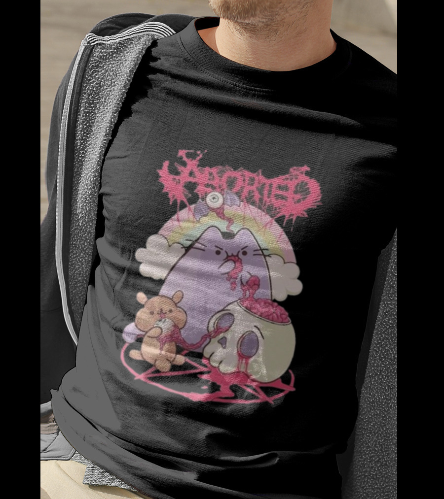 Indiemerch Store Aborted Cute Cat With Teddy And Skull Nomnom T-Shirt