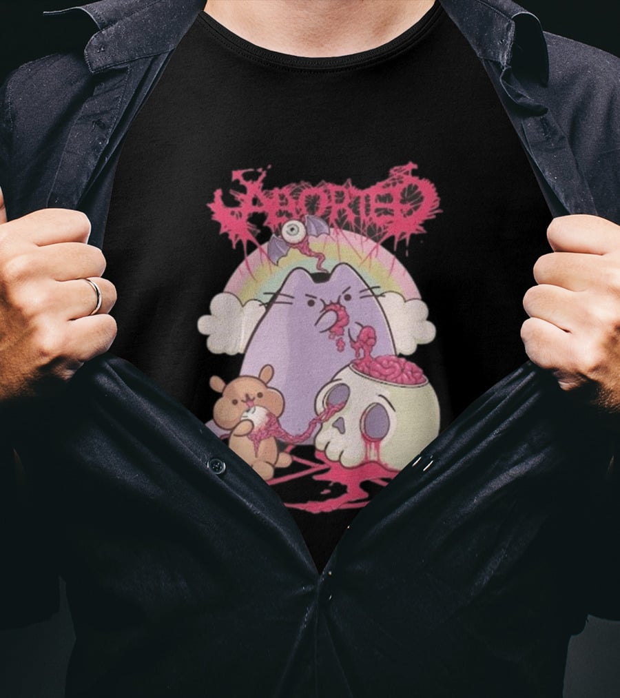 Indiemerch Store Aborted Cute Cat With Teddy And Skull Nomnom T-Shirt