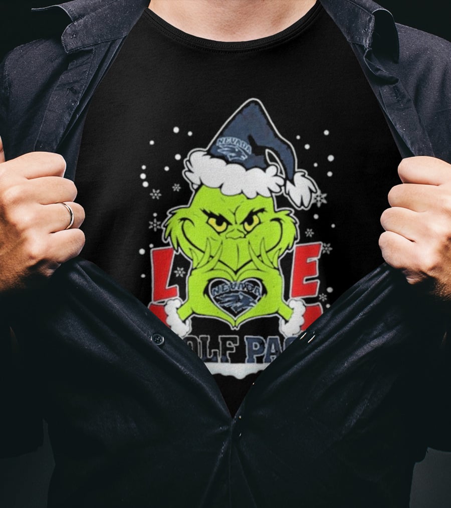 The Grinch Love Nevada Wolf Pack Football Christmas T-Shirt