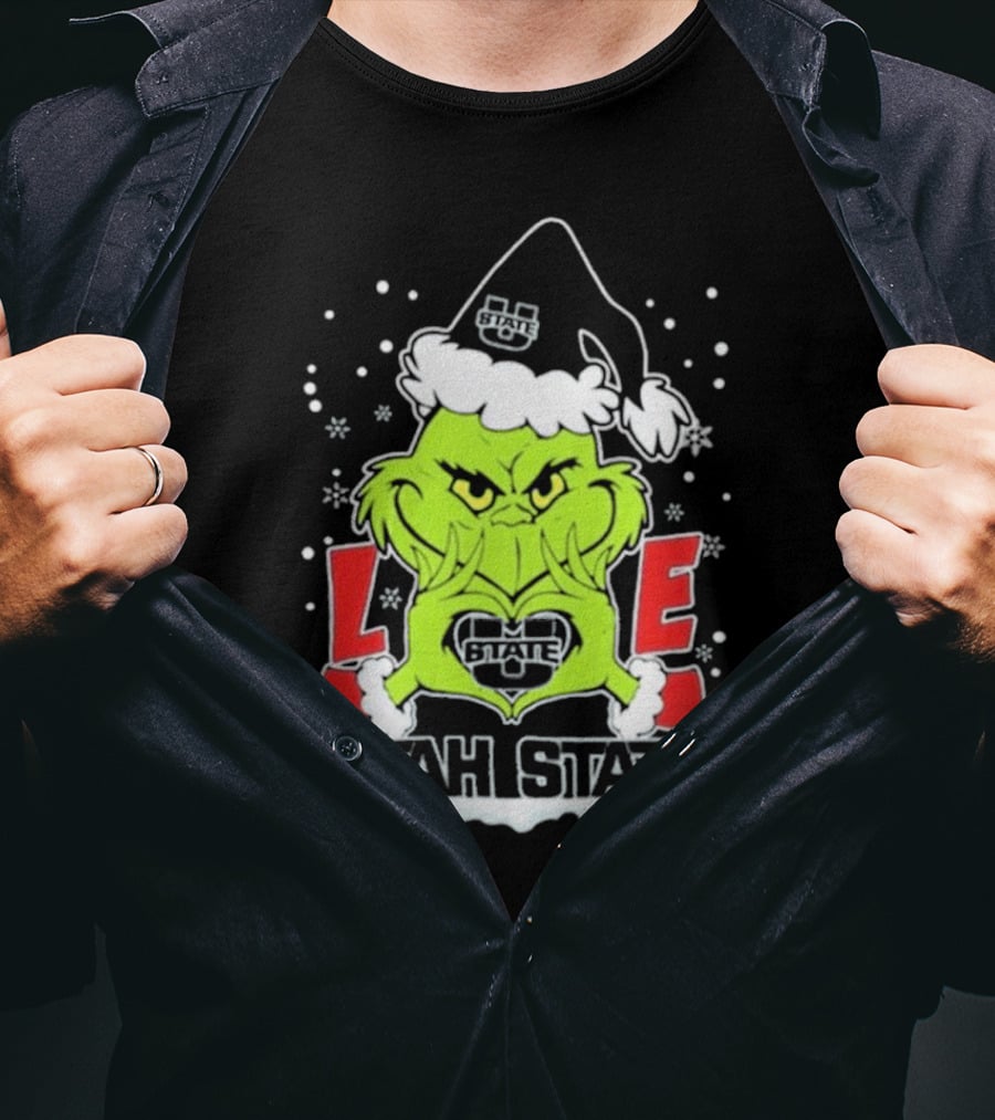 The Grinch Love Utah State Aggies Football Christmas T-Shirt