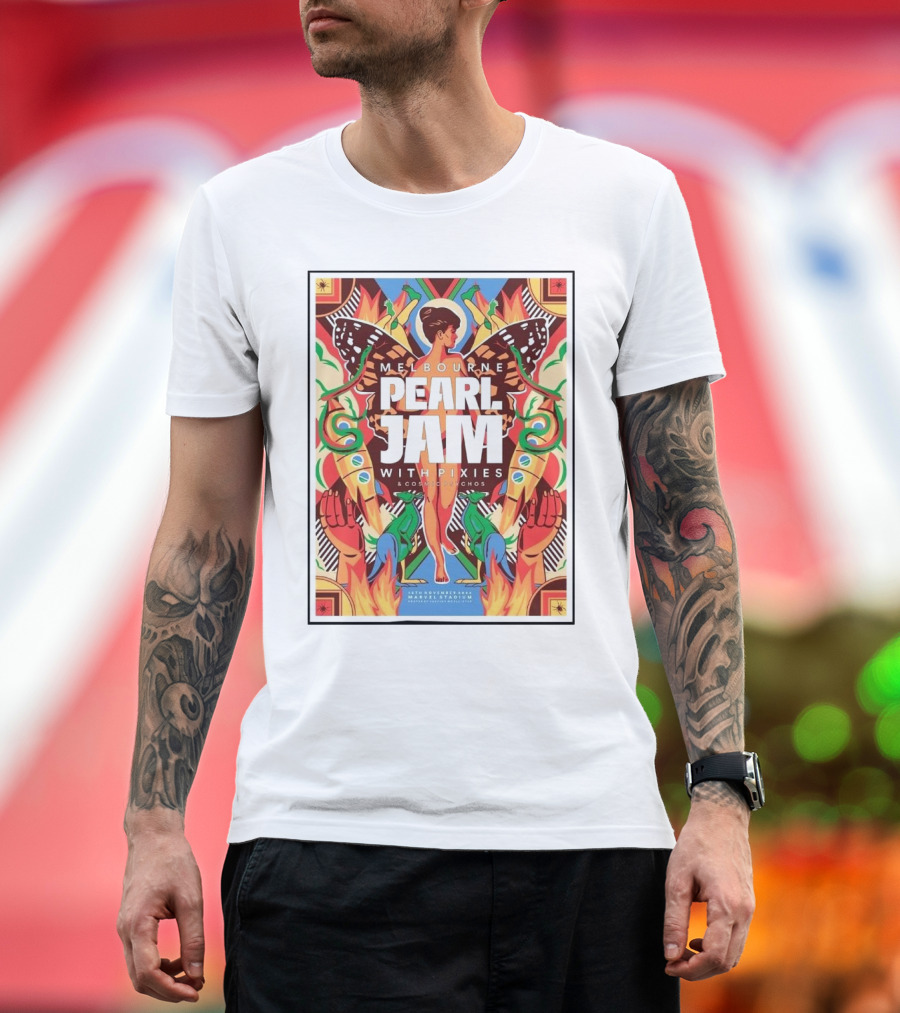 Melbourne Pearl Jam with Pixies Concert Poster November 15th 2024 Marvel Stadium Event Artwork by Justine Mcallister T-Shirt