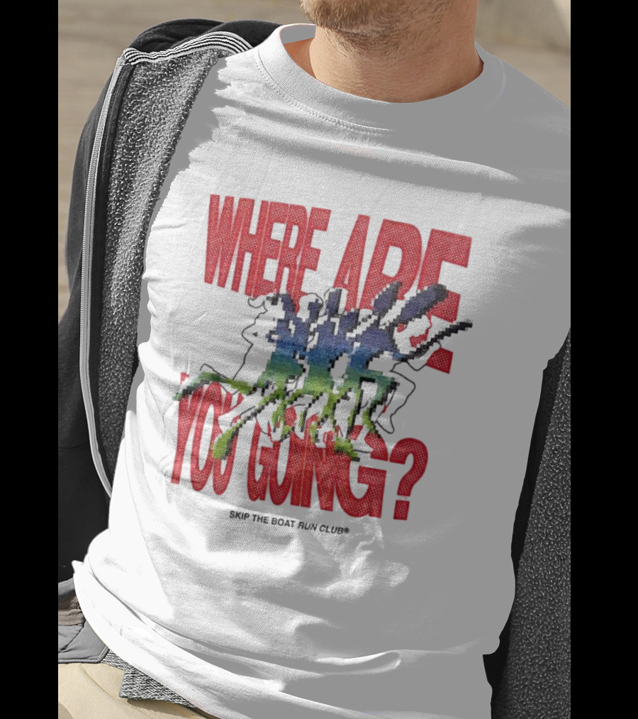 Skip The Boat Run Club Where Are You Going Pixelated Runners T-Shirt