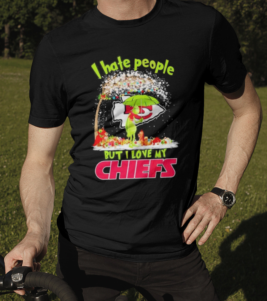 I Hate People But I Love My Chiefs Grinch And Max Kansas City Chiefs Christmas T-Shirt