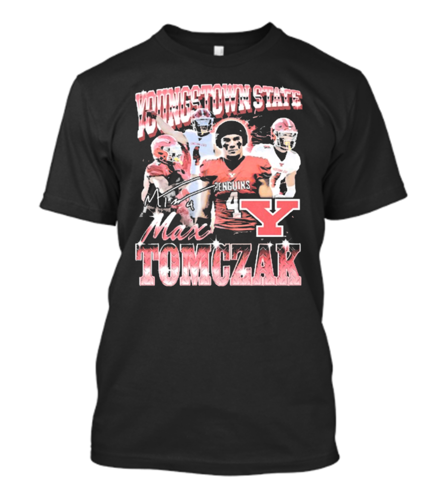 Youngstown State Penguins Max Tomczak Signature 90s Style Football T-Shirt