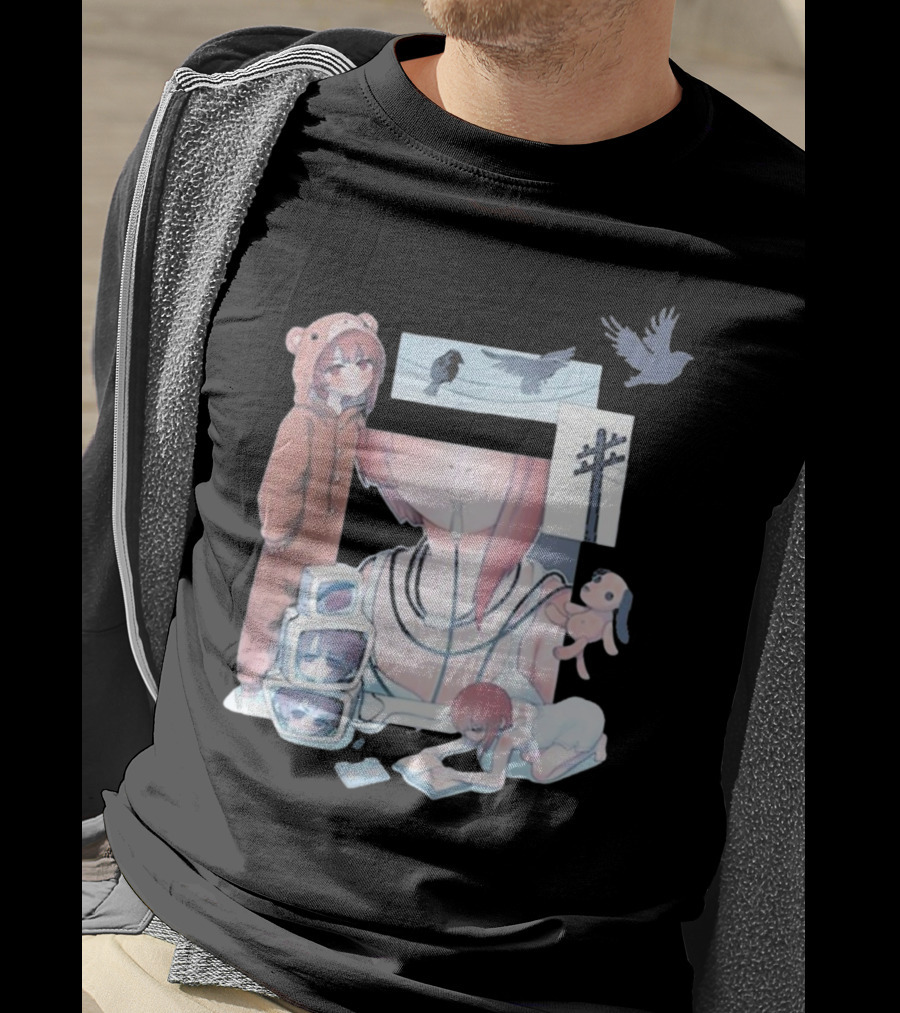 Serial Experiments Lain Wired Bear Monitors And Flock Of Birds T-Shirt