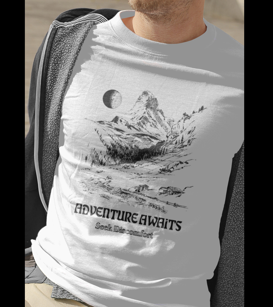 Adventure Awaits Seek Discomfort Mountain Landscape Moon T-Shirt