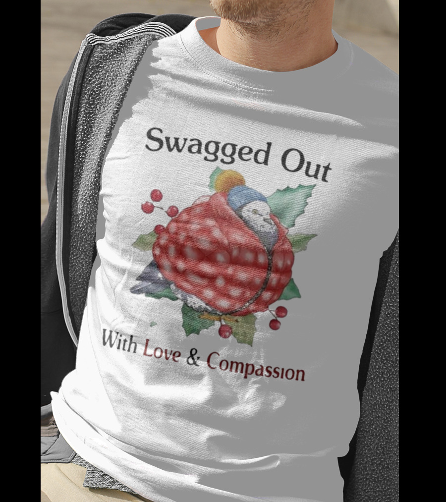 Swagged Out With Love And Compassion Pigeon In Cozy Jacket With Berries And Leaves T-Shirt