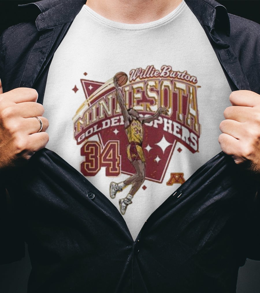 Willie Burton No 34 Minnesota Golden Gophers Basketball Skyhook T-Shirt