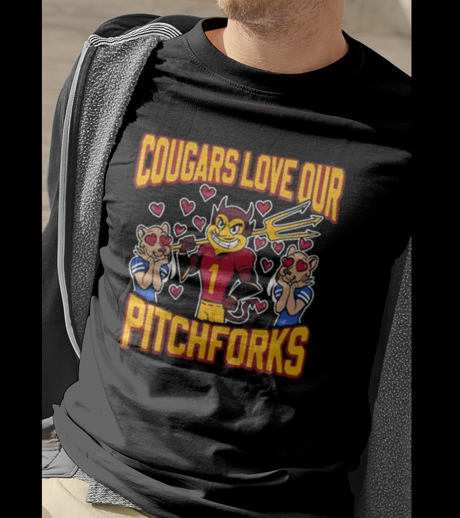 Cougars Love Our Pitchforks Number 1 Devil With Cougars Hearts T-Shirt