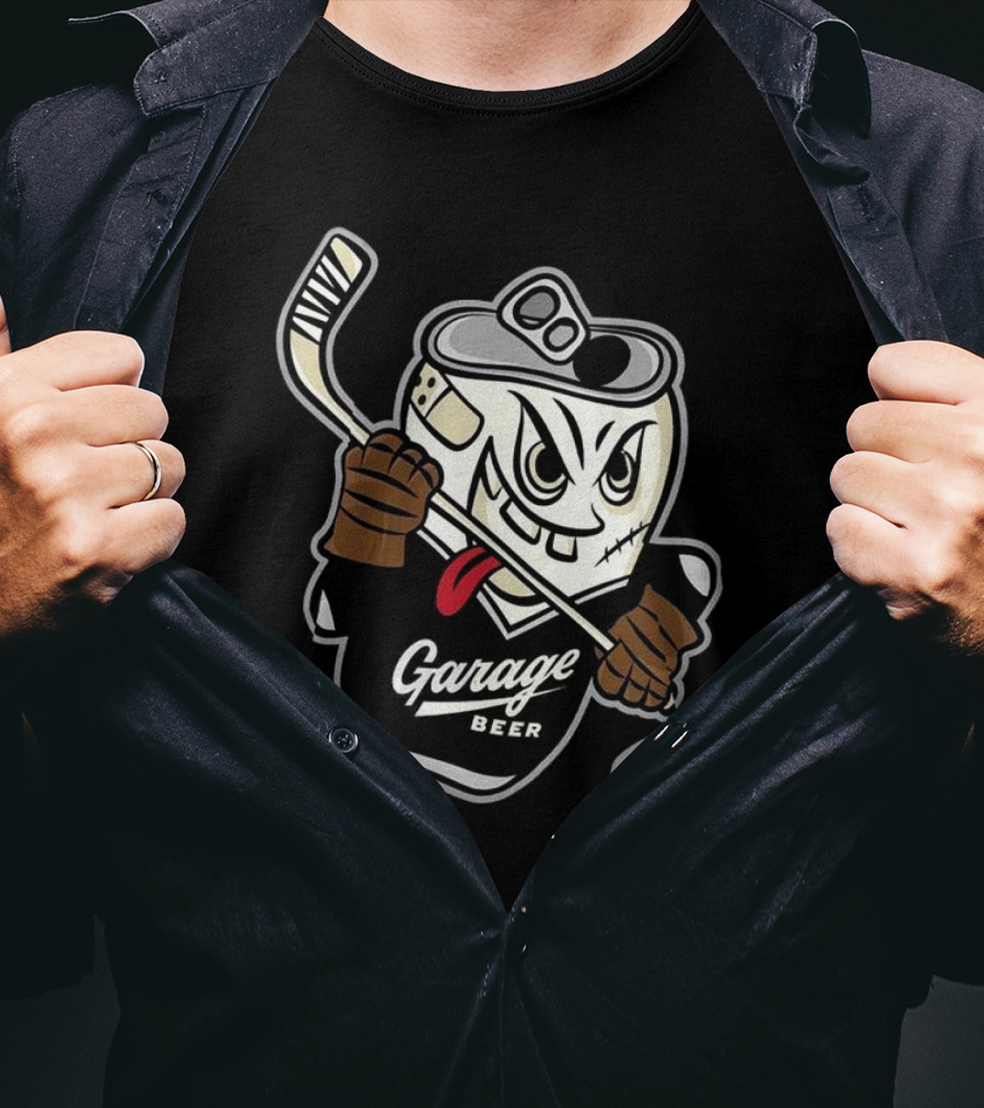 Garage Beer Can Hockey Player T-Shirt
