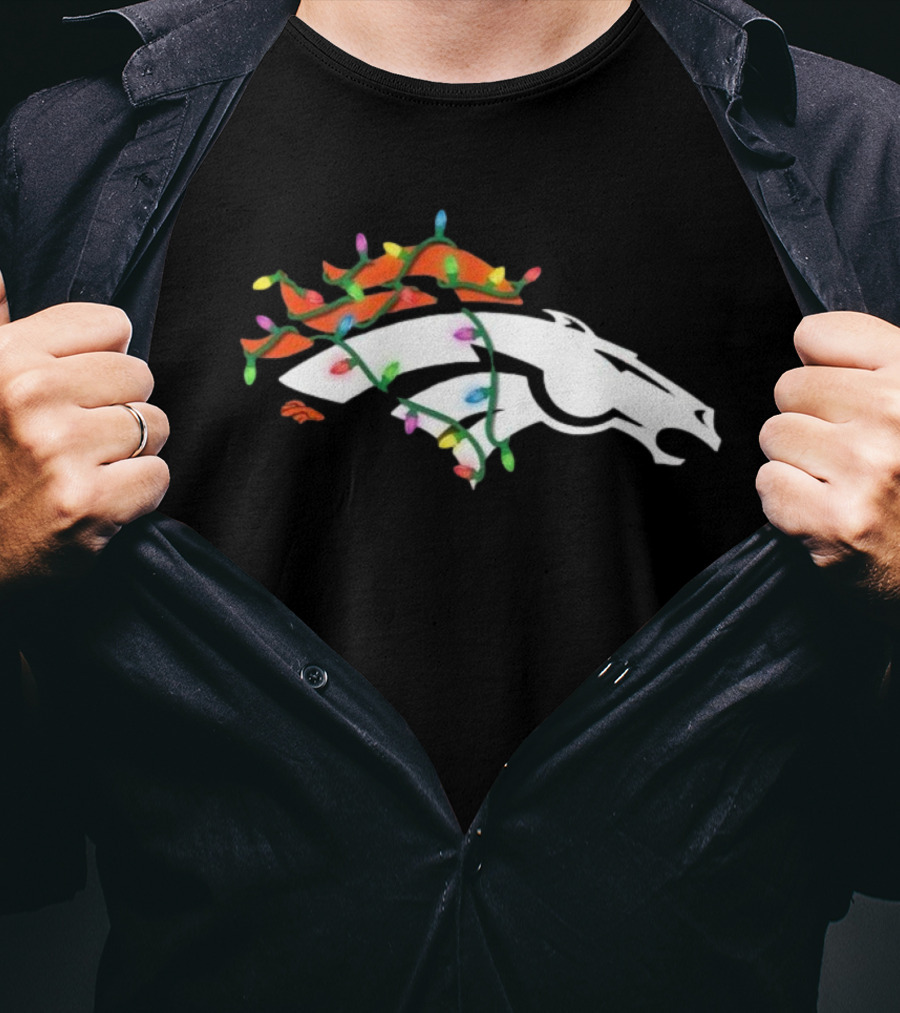 Denver Broncos Holiday Lights Logo T-Shirt