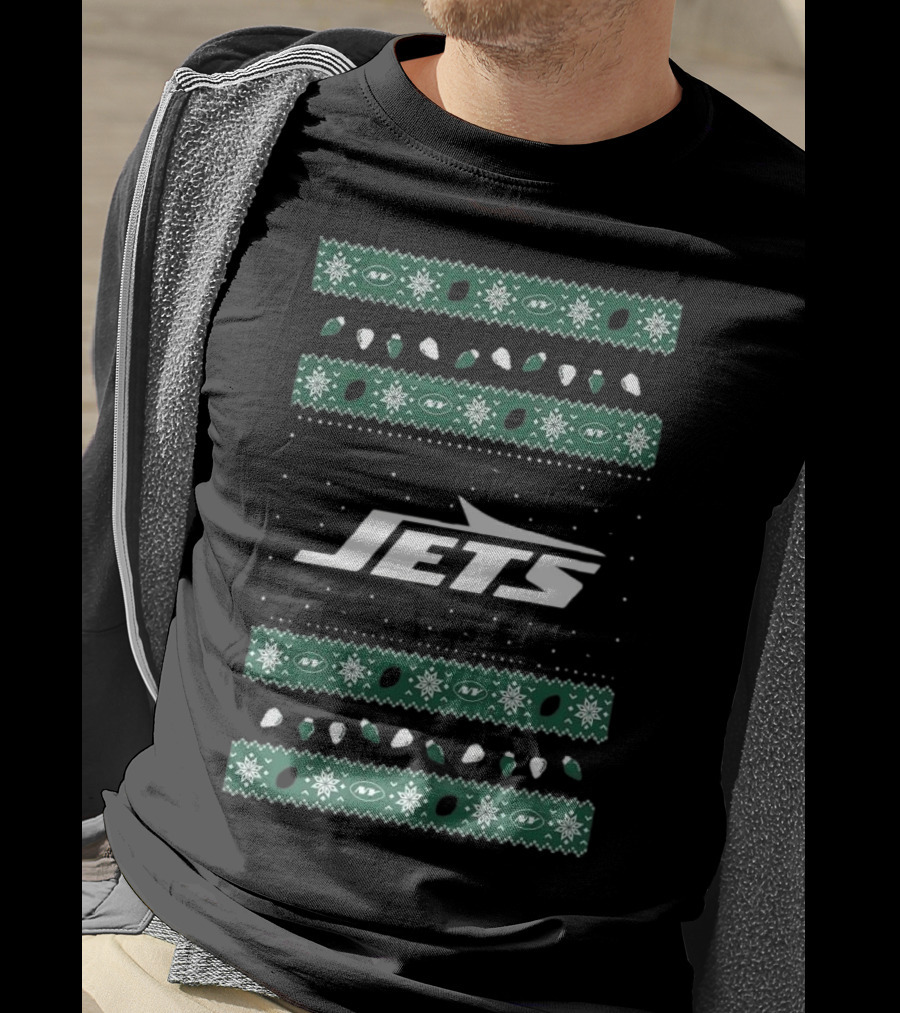New York Jets Ugly Holiday Lights T-Shirt
