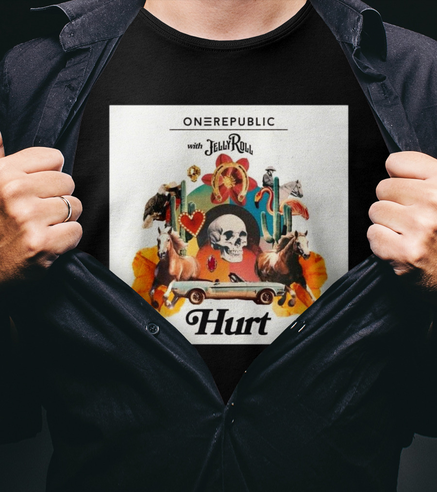ONEREPUBLIC With JELLY ROLL Hurt Retro Collage Of Horses And Cactus T-Shirt