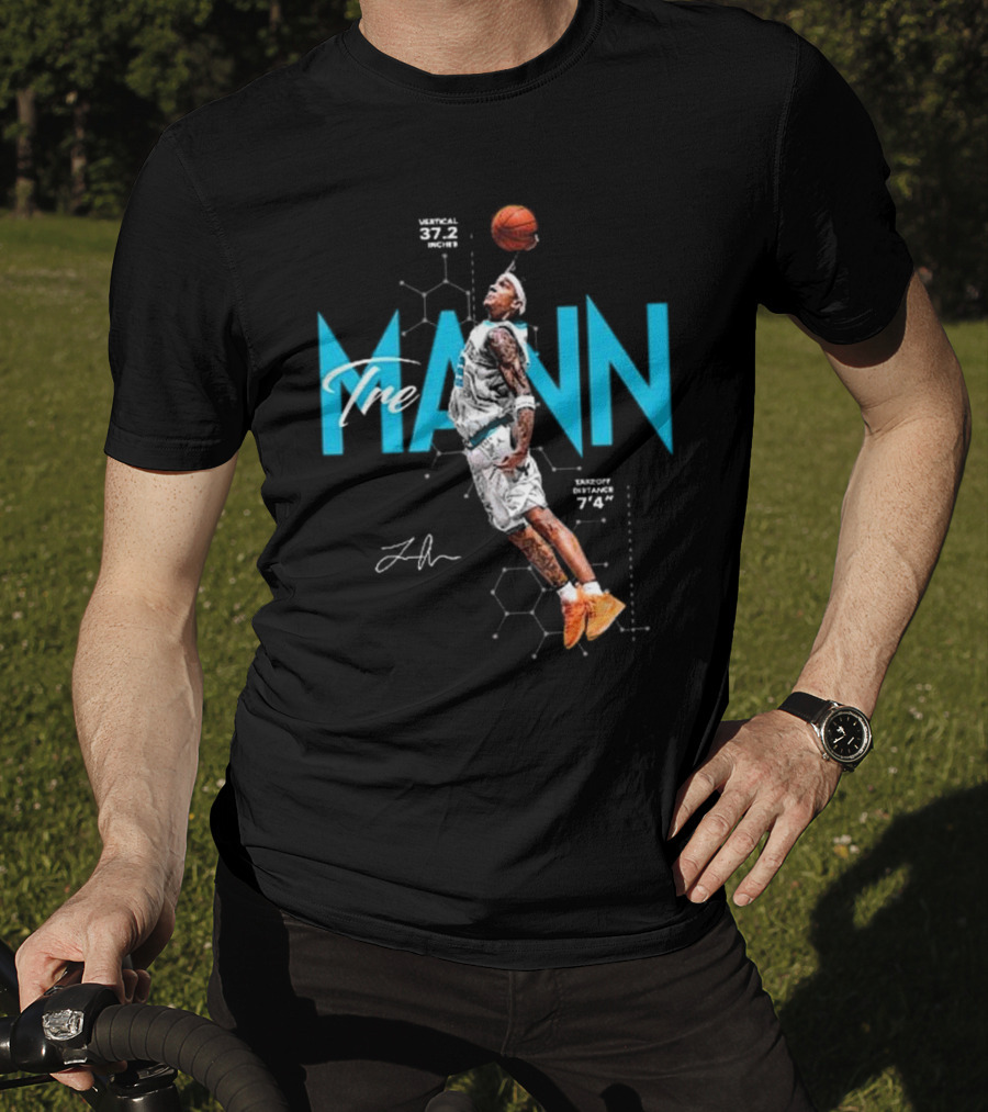 Tre Mann Vertical Jump Basketball Dunk 37.2 Inches Charlotte Hornets T-Shirt