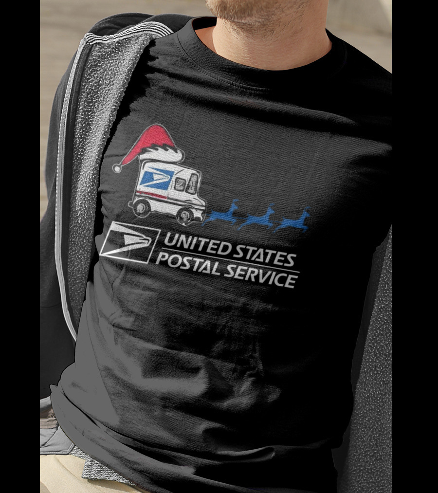 USPS Reindeer Santa Hat Truck United States Postal Service Christmas T-Shirt