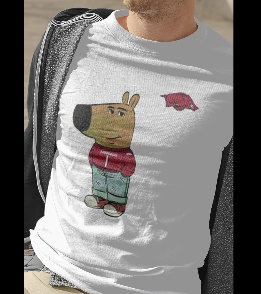 Arkansas Razorbacks Chill Guy Mascot With Cartoon Character In Red Sweater And Jeans T-Shirt