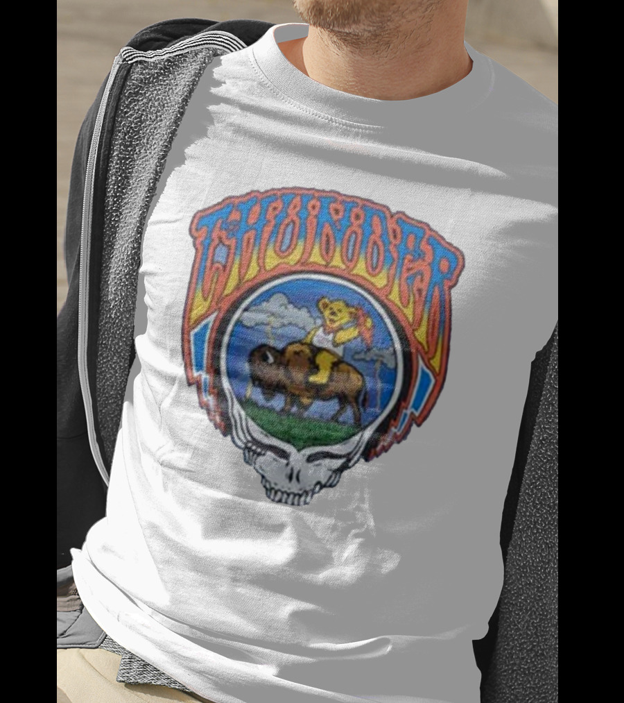 Oklahoma City Thunder Grateful Dead Bear On Buffalo With Skull T-Shirt