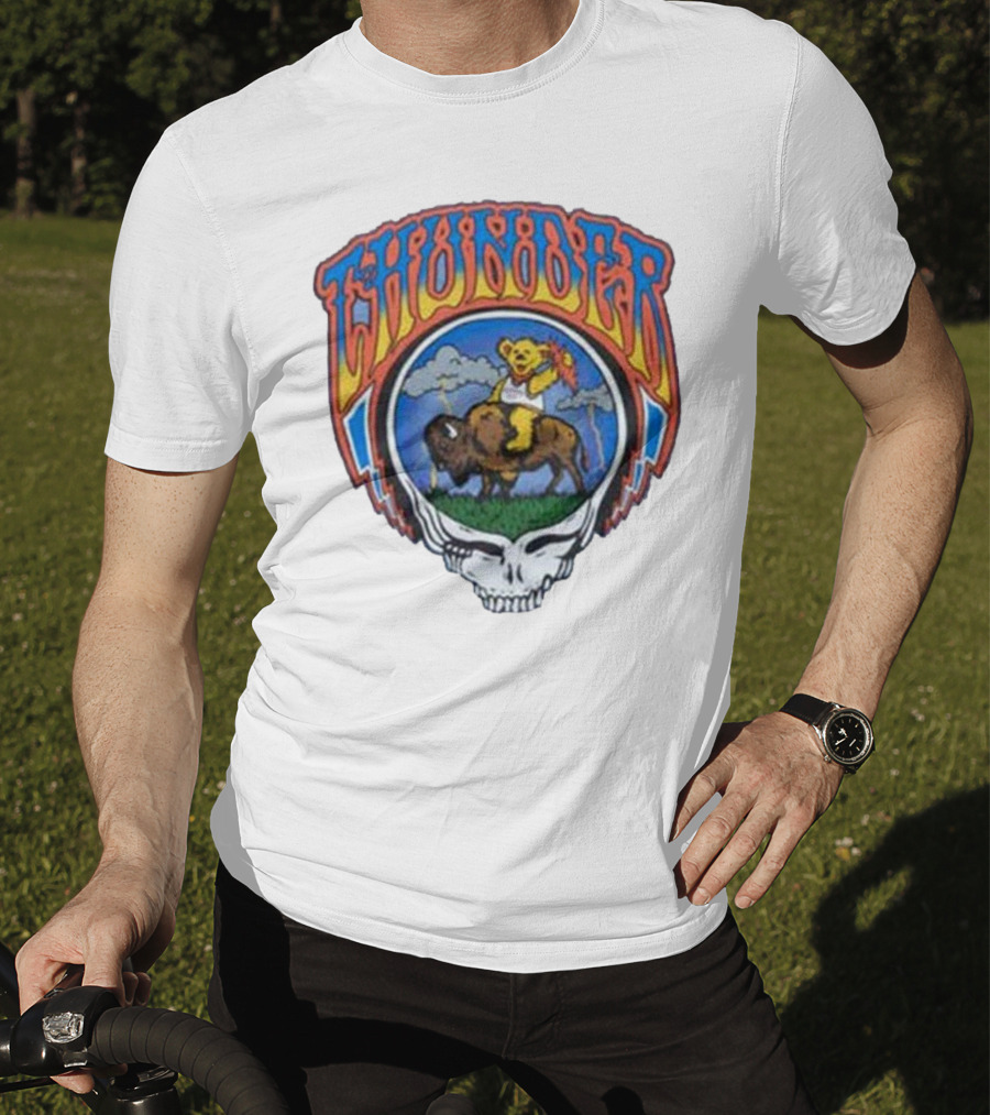 Oklahoma City Thunder Grateful Dead Bear On Buffalo With Skull T-Shirt