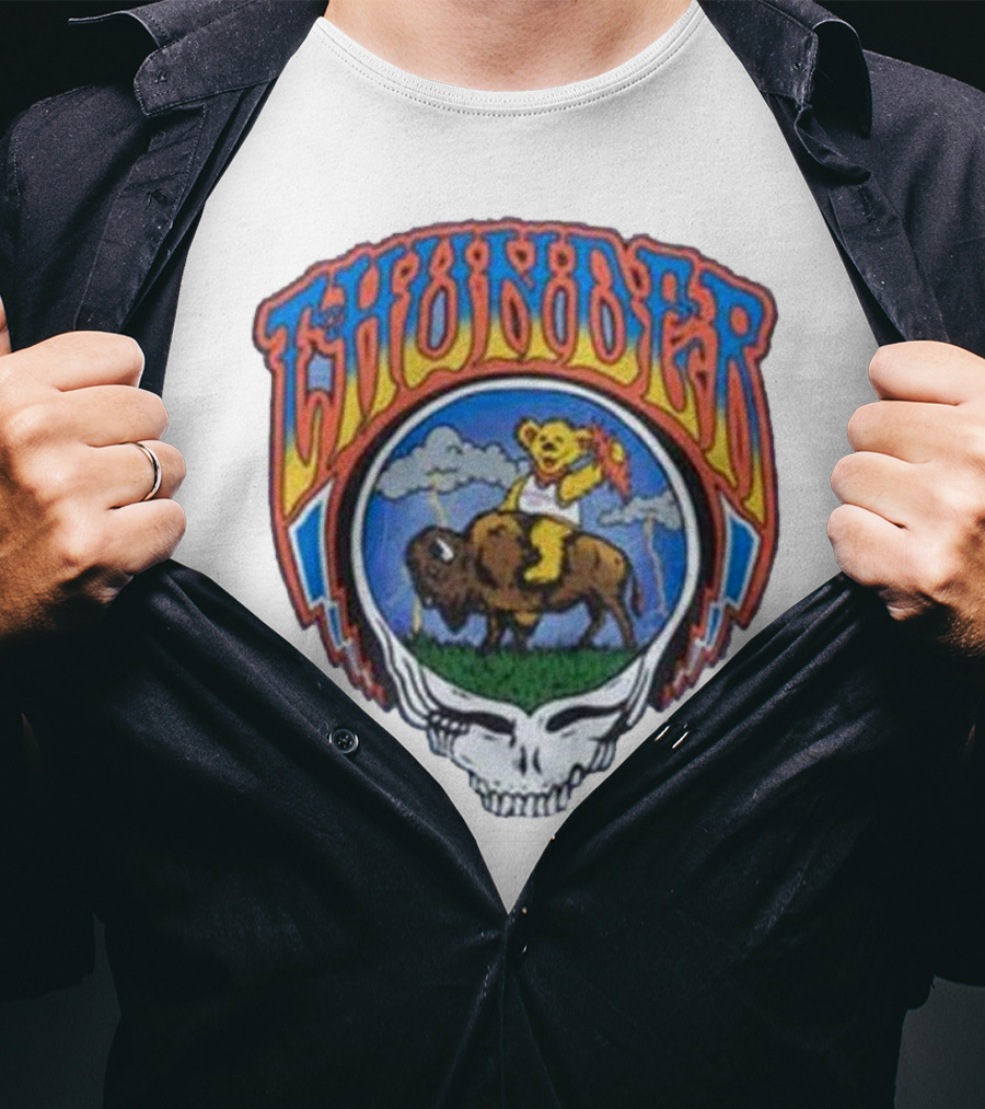 Oklahoma City Thunder Grateful Dead Bear On Buffalo With Skull T-Shirt
