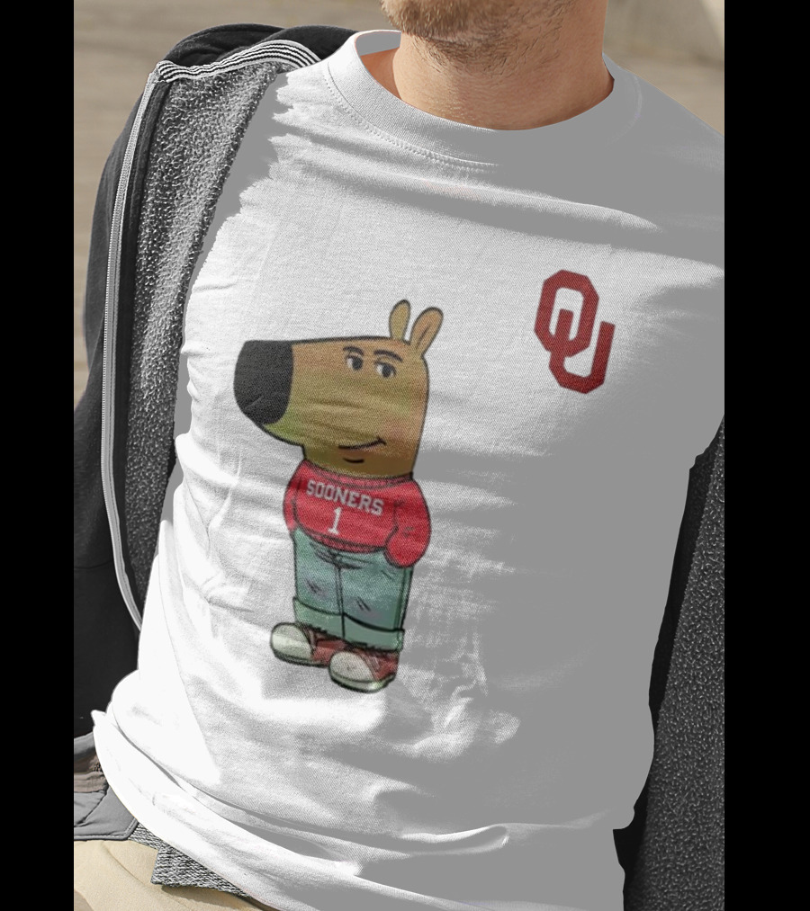 Oklahoma Sooners Chill Guy Cartoon Mascot Standing With OU Logo T-Shirt
