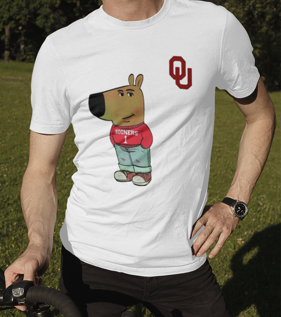 Oklahoma Sooners Chill Guy Cartoon Mascot Standing With OU Logo T-Shirt