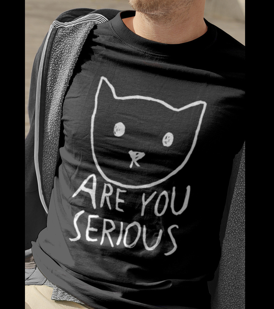 Are You Serious Cat Minimalist Sketch By Fox Shiver T-Shirt
