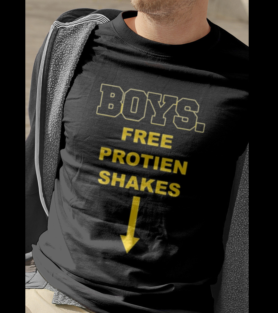 Boys Free Protein Shakes Downward Arrow T-Shirt