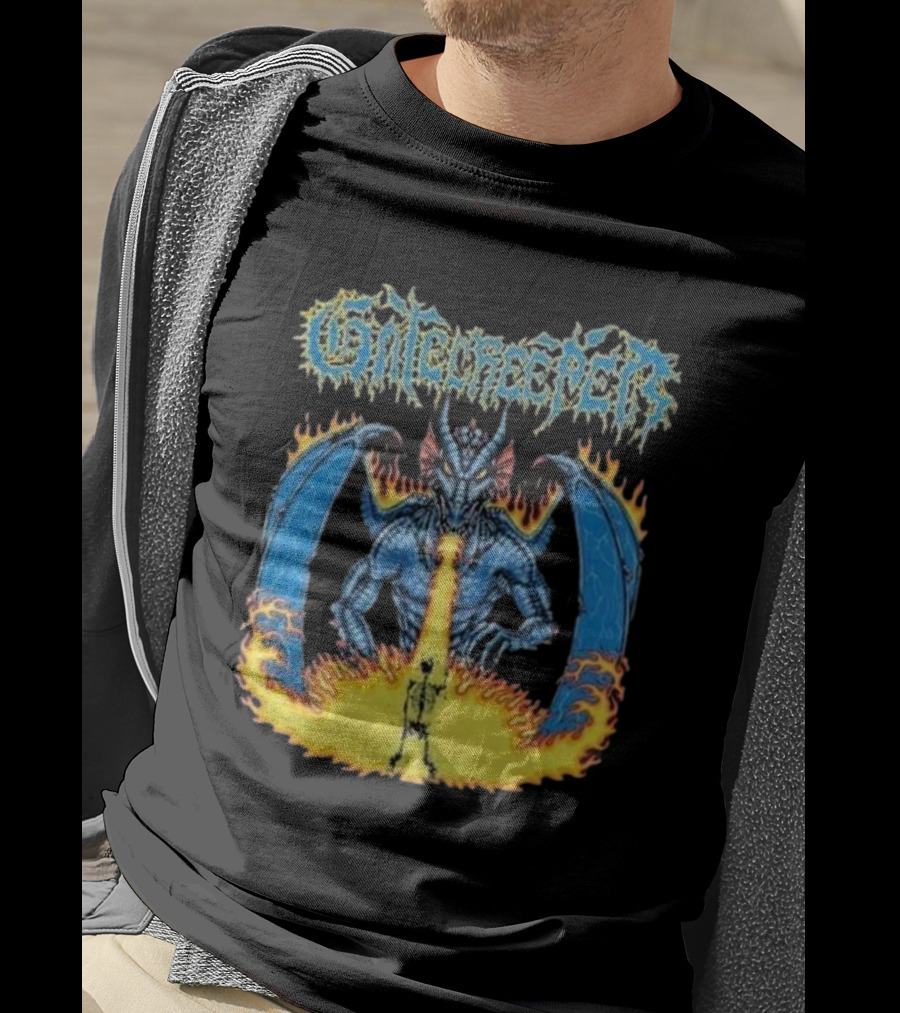 Gatecreeper Blue Dragon Breathing Fire With Fiery Surroundings T-Shirt