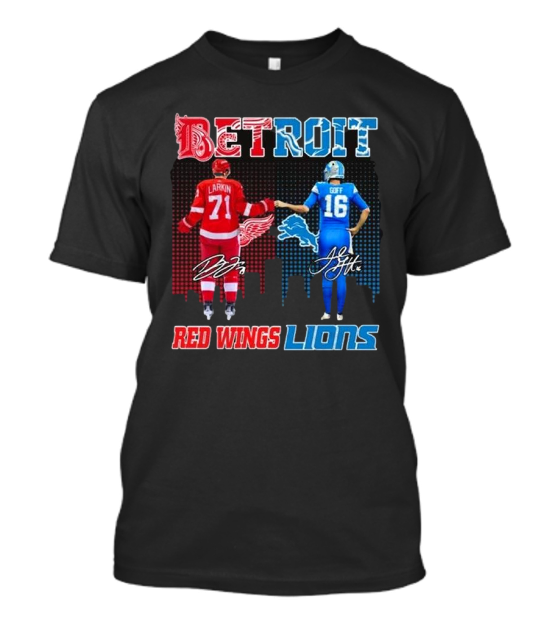 Larkin 71 Detroit Red Wings Goff 16 Detroit Lions Signature Collaboration T-Shirt