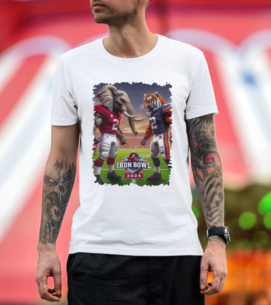 Alabama vs Auburn Iron Bowl 2024 Mascot Elephant Tiger Showdown T-Shirt
