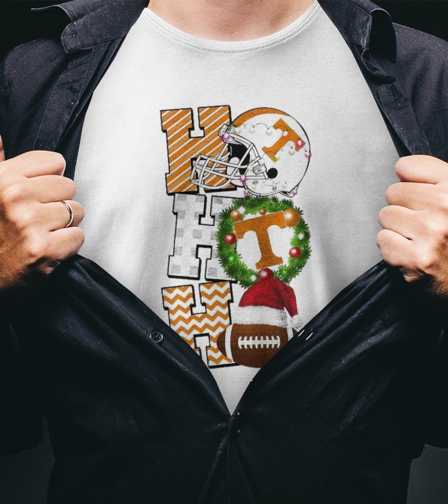 Tennessee Volunteers Football Christmas Ho Ho Ho Helmet Wreath Football T-Shirt