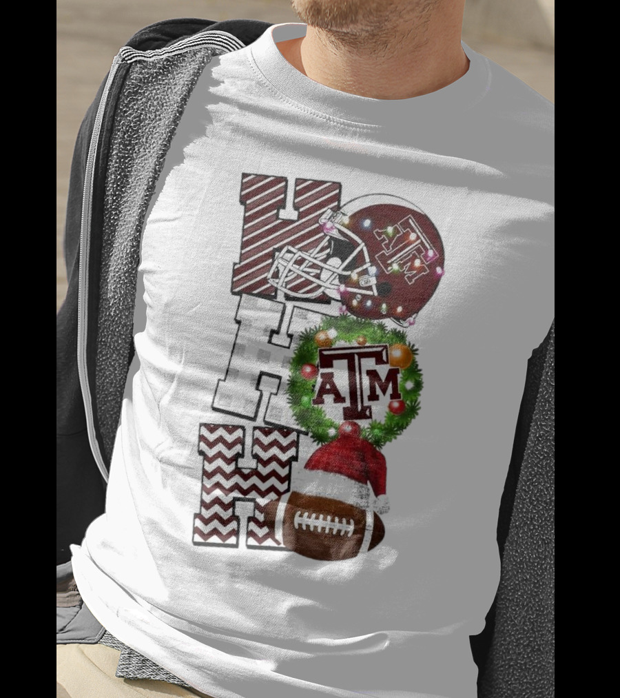 Texas A M Aggies Football Christmas Ho Ho Ho ATM Helmet Wreath Football T-Shirt