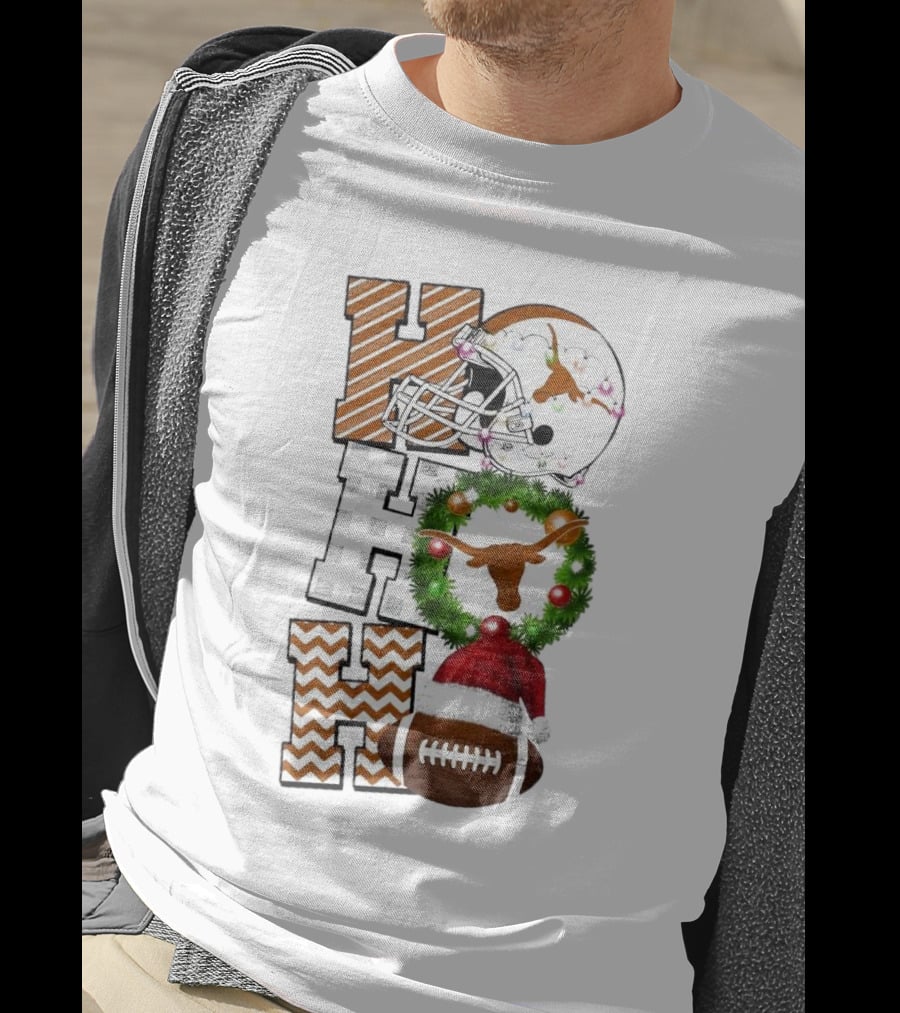 Texas Longhorns Football Christmas Helmet Wreath Santa Hat Game Day T-Shirt