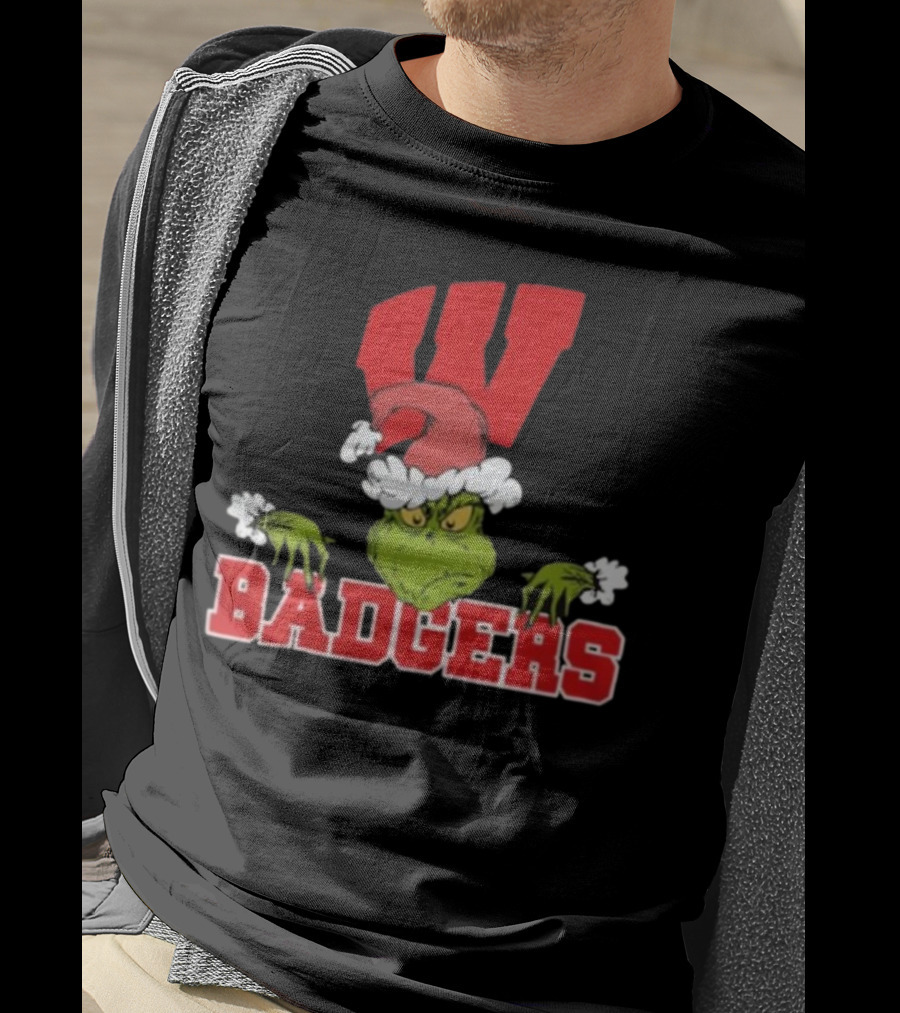NCAA Wisconsin Badgers Grinch Christmas Football T-Shirt