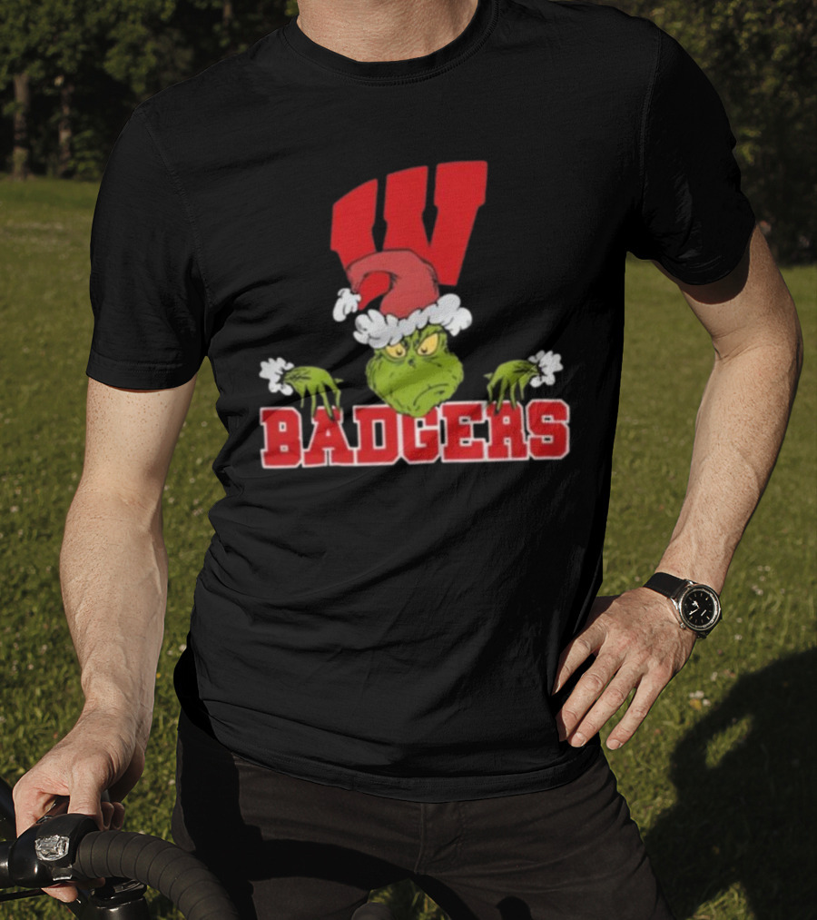 NCAA Wisconsin Badgers Grinch Christmas Football T-Shirt