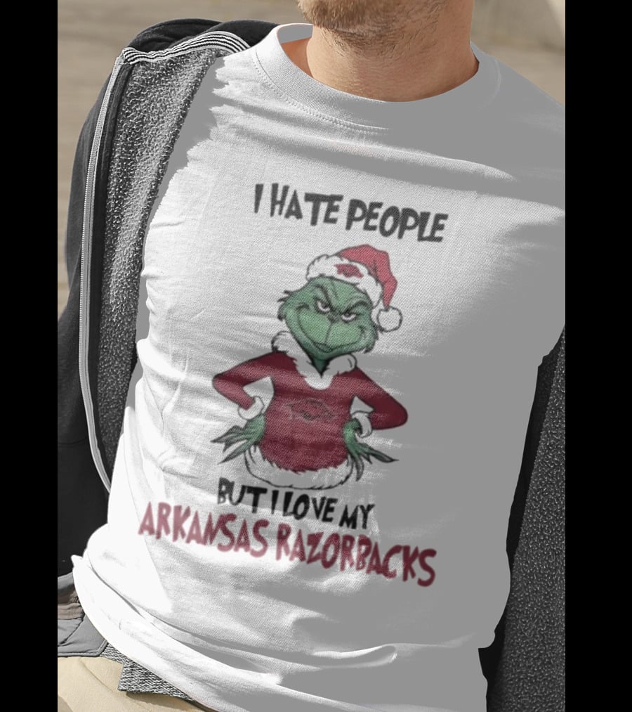 I Hate People But I Love My Arkansas Razorbacks Grinch Christmas T-Shirt