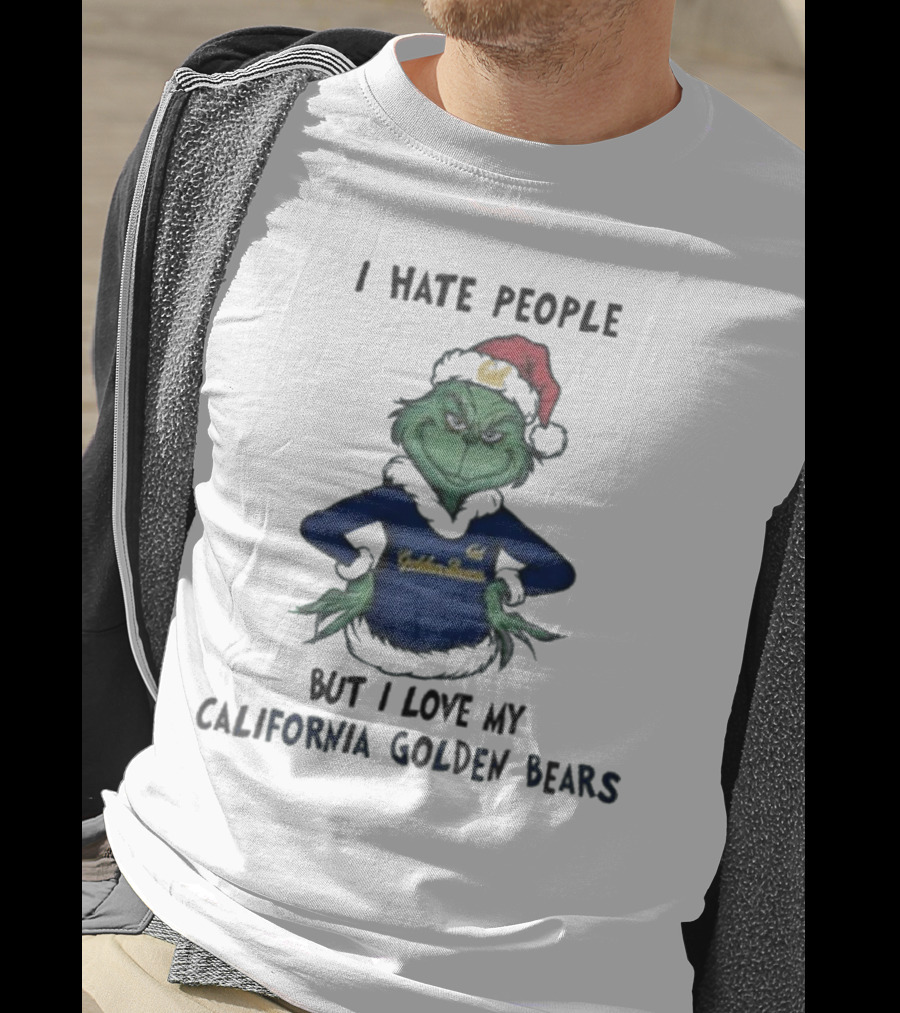 I Hate People But I Love My California Golden Bears Grinch Christmas Santa Hat T-Shirt