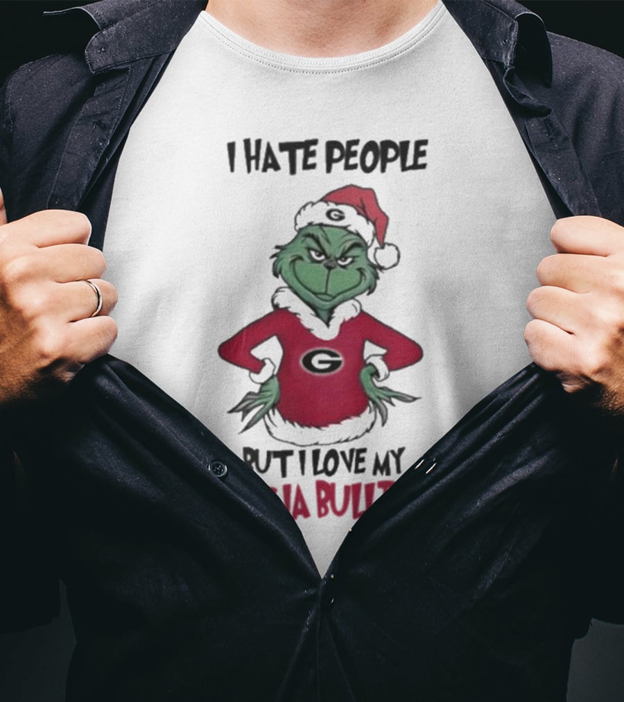 I Hate People But I Love My Georgia Bulldogs Grinch Christmas T-Shirt