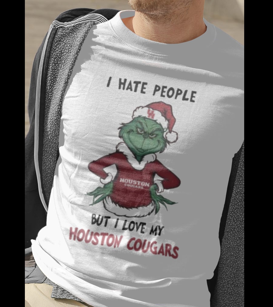Grinch I Hate People But I Love My Houston Cougars Merry Christmas T-Shirt