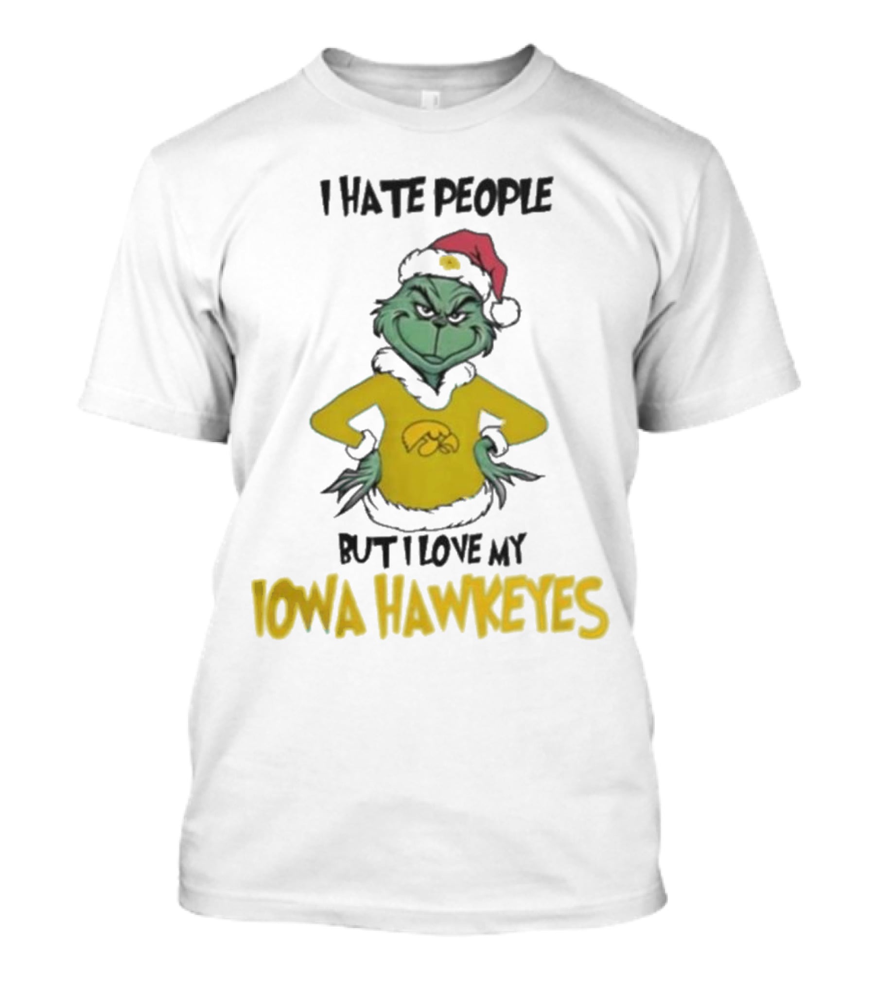 Grinch I Hate People But I Love My Iowa Hawkeyes Merry Christmas T-Shirt