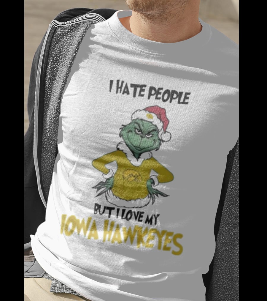 Grinch I Hate People But I Love My Iowa Hawkeyes Merry Christmas T-Shirt