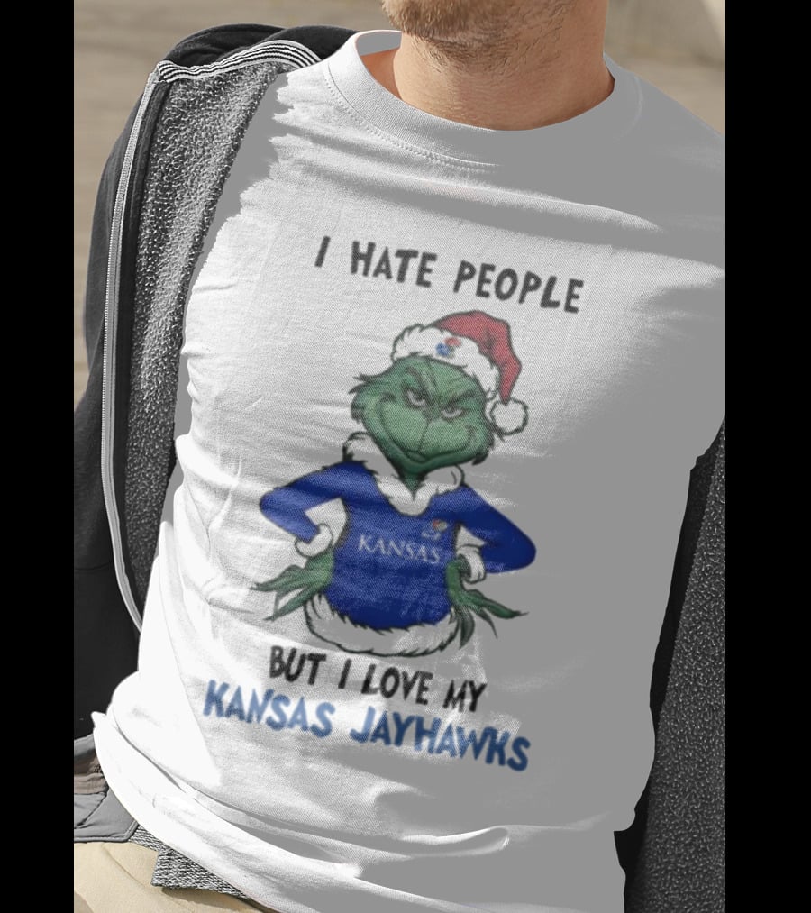 I Hate People But I Love My Kansas Jayhawks Grinch Christmas T-Shirt
