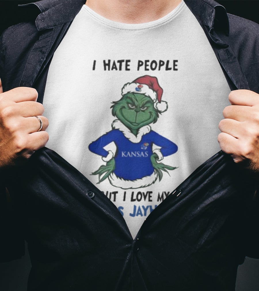 I Hate People But I Love My Kansas Jayhawks Grinch Christmas T-Shirt